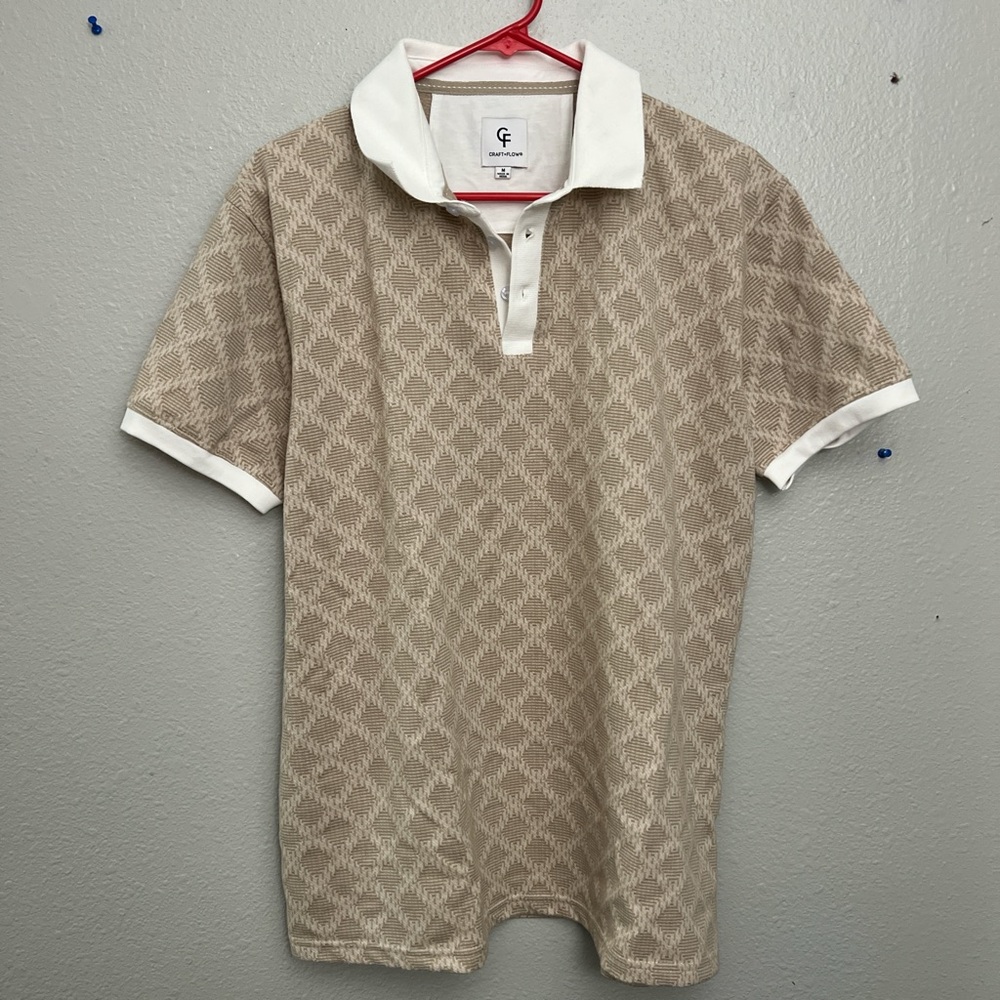 Beige Patterned Men's Polo Shirt